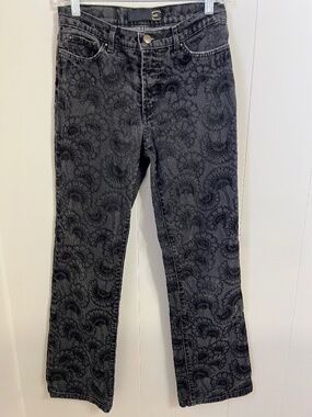 Just Cavalli Archive SS07 Floral Jeans Size 28/42 Ornate Brass Logo Plate Black